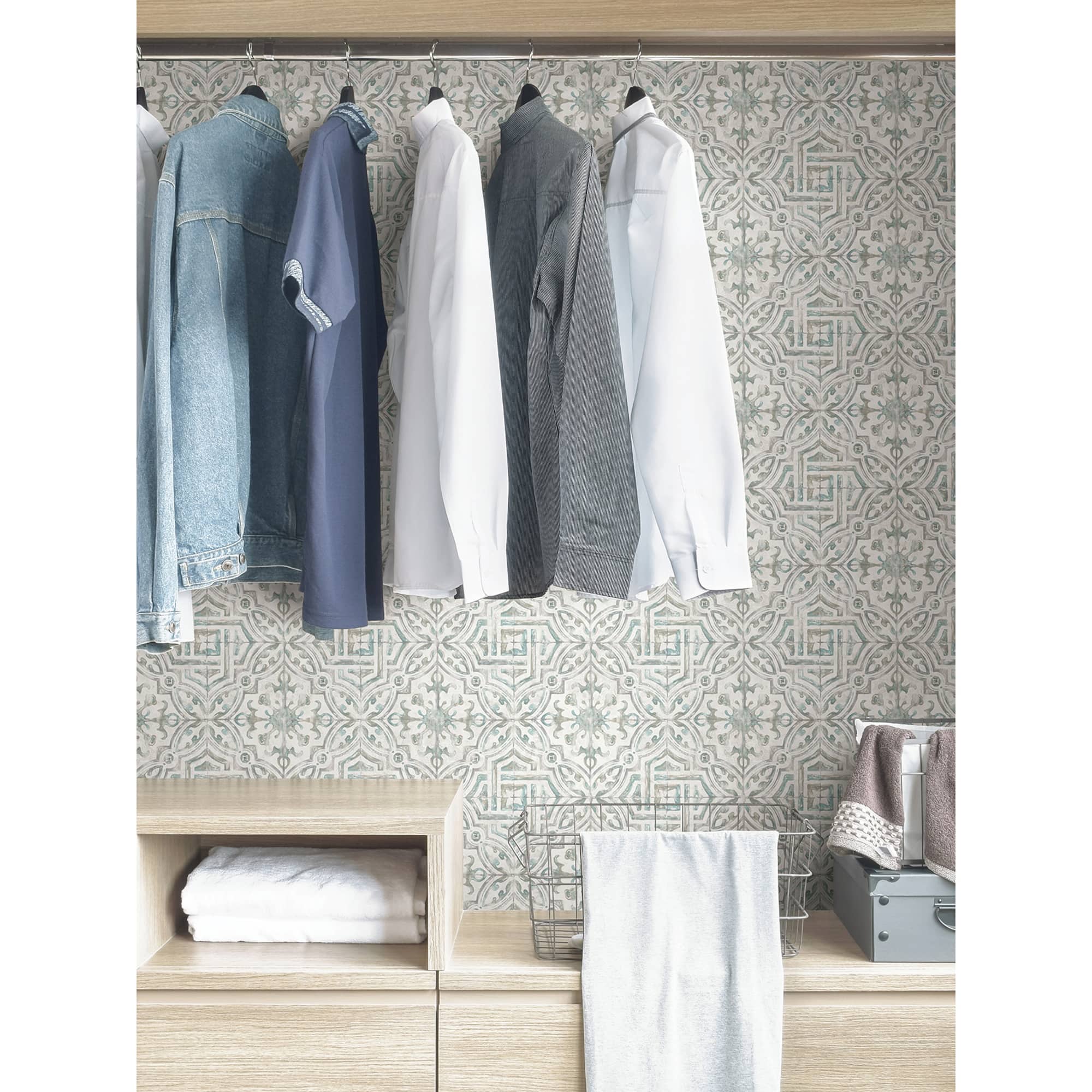NuWallpaper Teal & Gray Landondale Peel & Stick Wallpaper